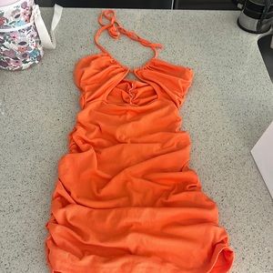Booty scrunch orange backless sexy dress